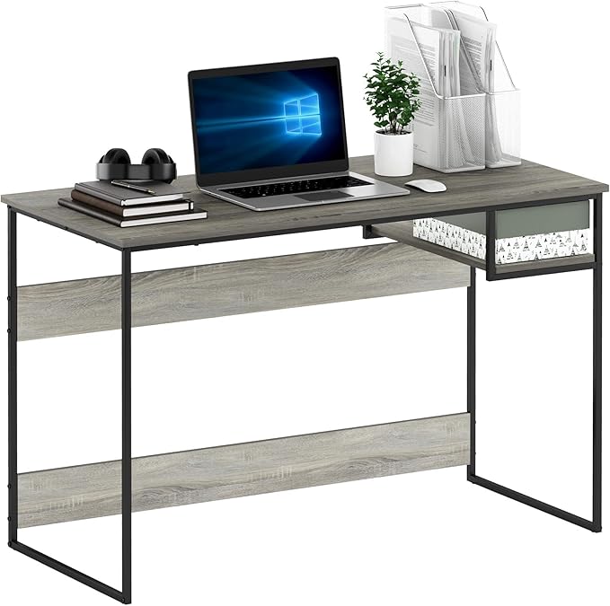 FURINNO Moretti Lifestyle Study Desk, 45 Inches, French Oak Grey - LeafyLoom