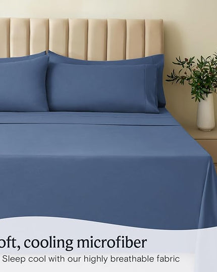 LuxClub 7 PC Split King Sheet Set, Breathable Luxury Bed Sheets, Deep Pockets 18" Eco Friendly Wrinkle Free Cooling Sheets Machine Washable Hotel Bedding Silky Soft - Oxford Split King - LeafyLoom
