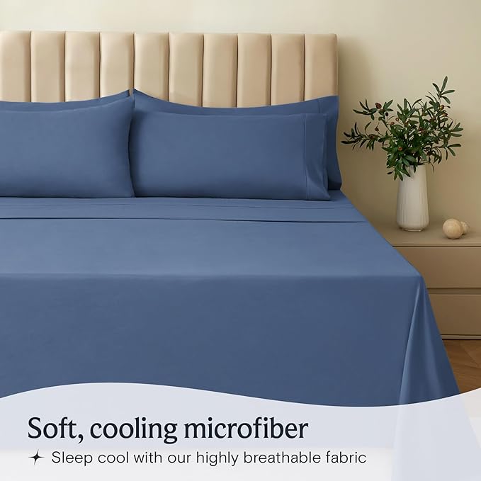 LuxClub 7 PC Split King Sheet Set, Breathable Luxury Bed Sheets, Deep Pockets 18" Eco Friendly Wrinkle Free Cooling Sheets Machine Washable Hotel Bedding Silky Soft - Oxford Split King - LeafyLoom