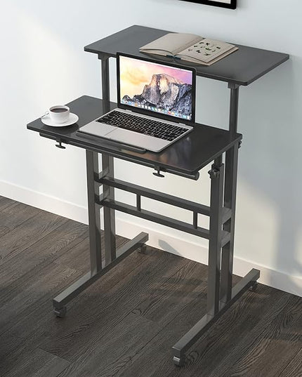soges 23.6inches Height Adjustable Desk Laptop Desk on The Wheels, Rolling Stand Up Desk Computer Desk Adjustable Standing Desk Sit and Stand Desk Portable Laptop Table, Black - LeafyLoom