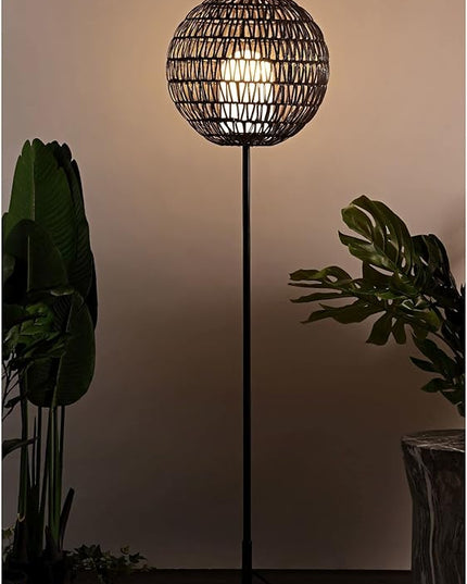 JONATHAN Y JYL6507A Bea 61" Outdoor Woven Globe LED Floor Lamp, Bohemian, Transitional, Scandinavian, Modern, Contemporary, Modern, Office, Bedroom, Living Room, Family Room, Dining Room, Coffee/Black - LeafyLoom