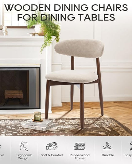 COLAMY Wooden Dining Chairs Set of 2, Modern Fabric Upholstered Kitchen Side Chairs, Farmhouse Dining Room Chair with Foot Pegs, Beige - LeafyLoom