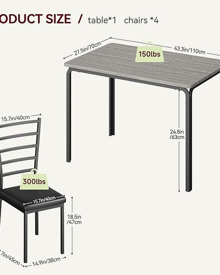 IDEALHOUSE Dining Table for 4, Small Table and Chairs Set of 4, Dinette Set for 4, Square Dinner Table Set, 3 Piece Kitchen & Dining Room Sets for Small Space (Grey, Dining Table with 4 Chairs) - LeafyLoom