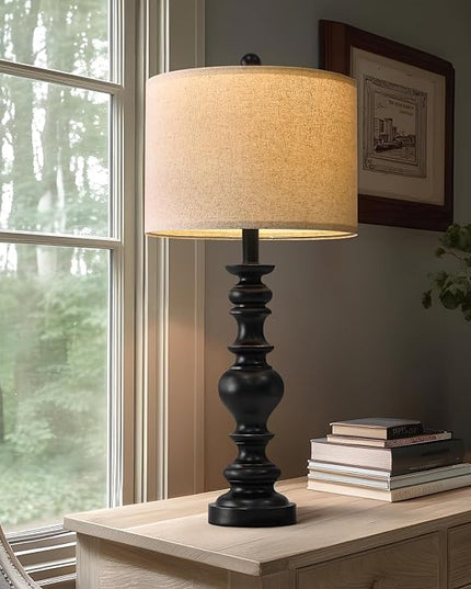 BOBOMOMO Resin 27.5" Farmhouse Lamps for Bedrooms Retro Side Table Lamps Bedside Lamp for Side Nightstand Living Room Black（1 Pack） - LeafyLoom