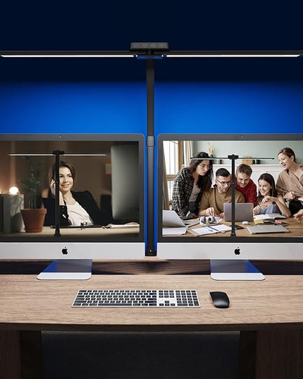 Desk Lamp with Clamp for Home Office - Eye-Caring Office Computer Led Desk Light with Flexible Gooseneck, 22W Bright Architect Study Clip Lamp for Desk Adjustable Task Lighting Stepless Dimming - LeafyLoom