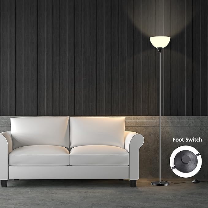 PESRAE Floor Lamp, Remote Control with 4 Color Temperatures, Torchiere Floor lamp for Bedroom, Standing Lamps for Living Room, Bulb Included (Glossy Black) - LeafyLoom