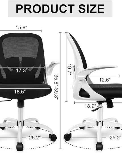 Primy Office Chair Ergonomic Desk Chair with Adjustable Lumbar Support and Height, Swivel Breathable Desk Mesh Computer Chair with Flip up Armrests for Conference Room(White) - LeafyLoom