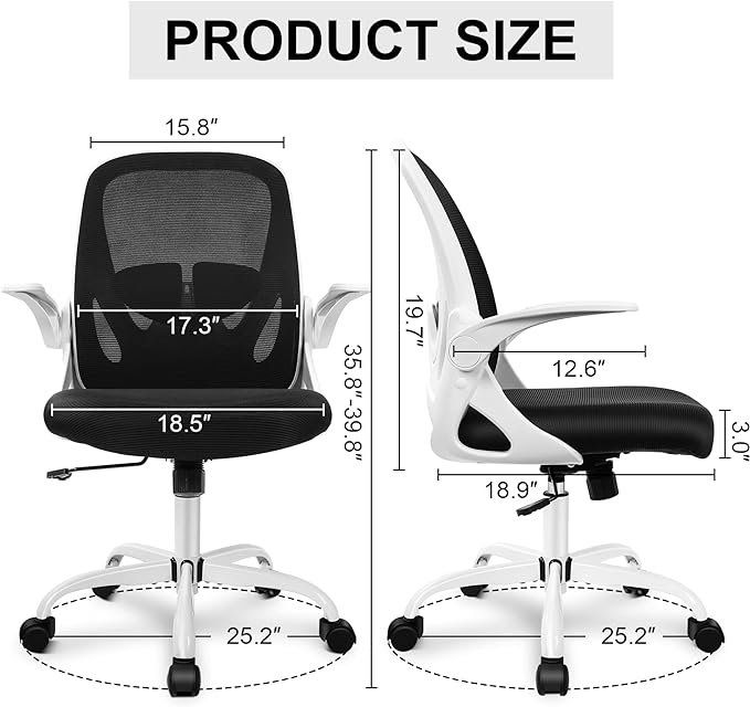 Primy Office Chair Ergonomic Desk Chair with Adjustable Lumbar Support and Height, Swivel Breathable Desk Mesh Computer Chair with Flip up Armrests for Conference Room(White) - LeafyLoom