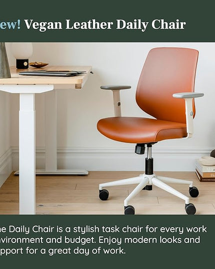 Branch Daily Chair - Vegan Leather Office Chair with Swivel, Lumbar Rest, and Adjustable Armrests - Comfortable Seating for Improved Posture and Productivity - Dune - LeafyLoom