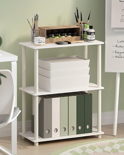 Furinno Turn-N-Tube 3-Tier Compact Multipurpose Shelf Display Rack, White/White - LeafyLoom