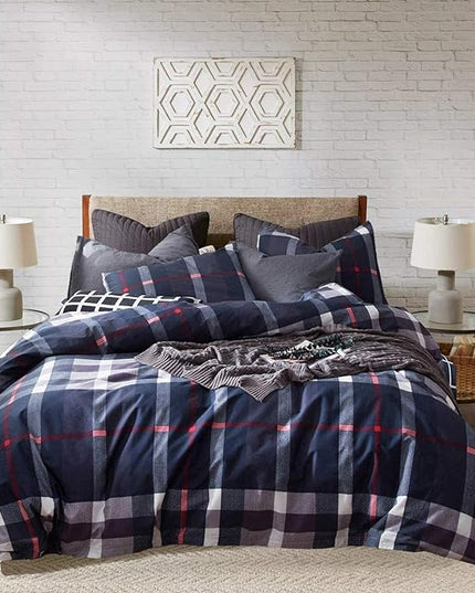 Navy Plaid Comforter Set King Multicolor Checkered Bedding Quilt Set Navy Blue Tartan Grid Comforter Striped Women Navy Blue Blanket King Breathable Navy Blue Checkered Bed Comforter Set - LeafyLoom