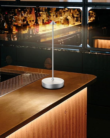 Cordless Rechargeable Table Lamp-Protable 6000mAh Battery Operated Outdoor Waterproof Table Light- Dimmable Desk Lamps LED Touch for Outdoor Patio Dining Restaurant Home Living Room (Silver - LeafyLoom