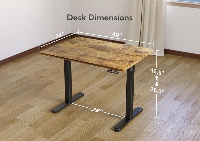 Electric Standing Desk, Adjustable Height Stand up Desk, 40x24 Inches Sit Stand Home Office Desk with Splice Board,Rustic Brown Top - LeafyLoom