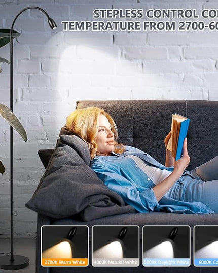 Reading Floor Lamp, 72" Tall LED Lamp with Flexible Gooseneck, Dimmable Zoomable Spotlight, Adjustable Color Beam Standing Lamp, Touch & Remote Control, Task Craft Bedroom Living Room, Matte Black - LeafyLoom