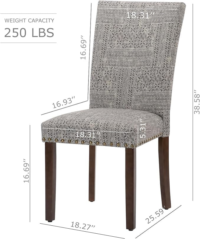 COLAMY Upholstered Parsons Dining Chairs Set of 2, Fabric Dining Room Kitchen Side Chair with Nailhead Trim and Wood Legs - Boho - LeafyLoom