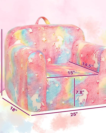 ALIMORDEN Kids Ultra-Soft Snuggle Foam Filled Chair, Cuddly Sherpa Reading Couch for Boys and Girls,Glow-in-The-Dark Unicorn Pattern - LeafyLoom