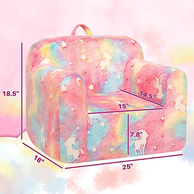 ALIMORDEN Kids Ultra-Soft Snuggle Foam Filled Chair, Cuddly Sherpa Reading Couch for Boys and Girls,Glow-in-The-Dark Unicorn Pattern - LeafyLoom