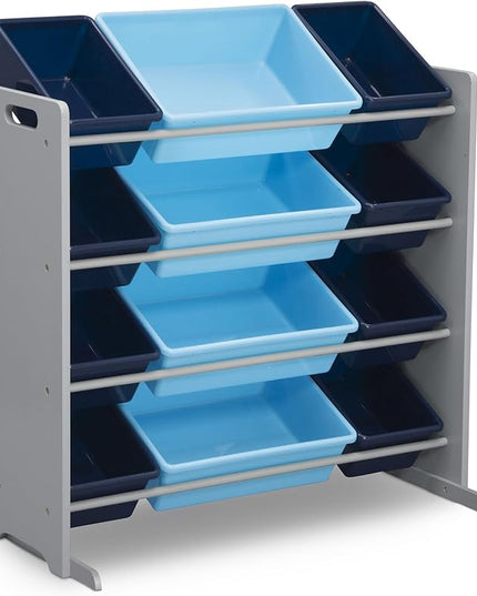 Delta Children Kids Toy Storage Organizer with 12 Plastic Bins - Greenguard Gold Certified, Grey/Blue - LeafyLoom