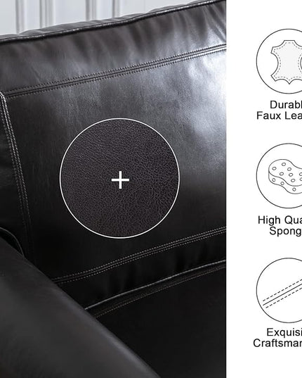 Dreamsir 79'' Traditional Faux Leather Sofa Couch with Nailhead Trim, Classic 3-Seater Couch with Rolled Arms for Living Room, Bedroom, Apartment, Easy Assembly (Charcoal) - LeafyLoom
