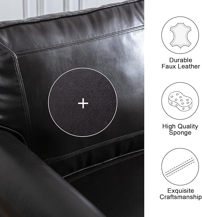 Dreamsir 79'' Traditional Faux Leather Sofa Couch with Nailhead Trim, Classic 3-Seater Couch with Rolled Arms for Living Room, Bedroom, Apartment, Easy Assembly (Charcoal) - LeafyLoom