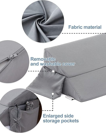 Limthe Full Bed Wedge Pillow for Headboard,Bed Gap Filler (0-7"),Headboard Pillow,Mattress Gap Filler,Adjustable Foam Wedge Pillow Close The Gap Between Headboard/Wall and Mattress, (Grey 54"x10"x6") - LeafyLoom