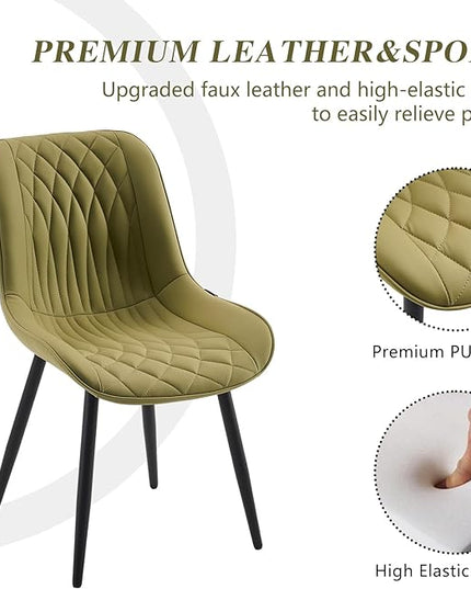 YOUNIKE Dining Chairs set of 2 with High Back Mid Century Modern Kitchen & Dining Room Chairs Faux Leather Upholstered sillas de comedor Comfortable Padded Accent Chair with Metal Legs Avocado Green - LeafyLoom