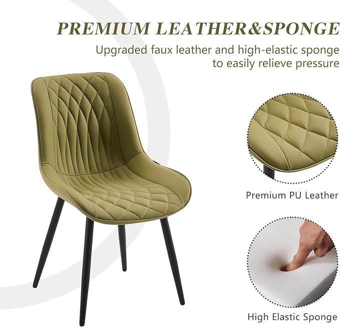 YOUNIKE Dining Chairs set of 2 with High Back Mid Century Modern Kitchen & Dining Room Chairs Faux Leather Upholstered sillas de comedor Comfortable Padded Accent Chair with Metal Legs Avocado Green - LeafyLoom