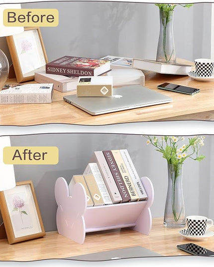 Kids Bookshelf, Small Desktop Bookshelf, Tilted Mini Bookshelf for Desk, V-Shaped Tabletop Bookshelf, Book Shelf for Books Magazine CD - LeafyLoom