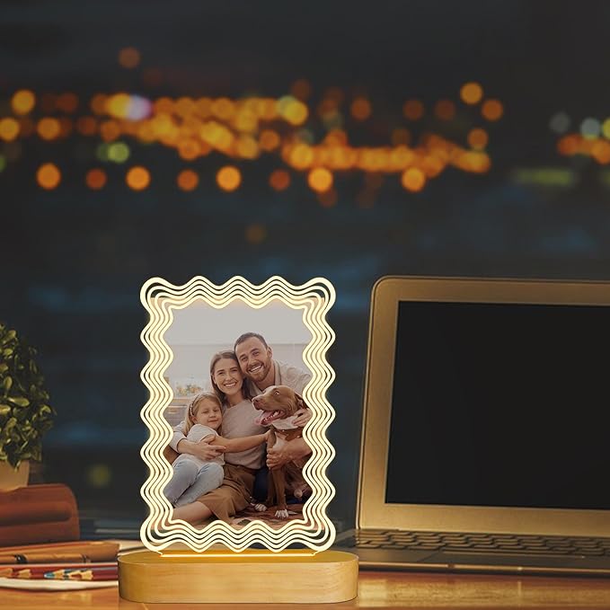 Attivolife Light up Wavy Photo Frame, 4x6 Inches Picture Frame Cute Night Light for Bedroom Aesthetic, Unique Birthday Christmas Gifts for Girl Lover Friends - LeafyLoom