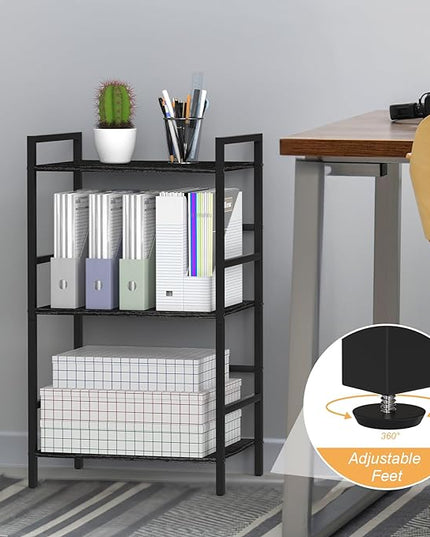 CADUKE Industrial Bookcase 3 Tier Book Shelf Organizer for Office Small Bookshelf with Storage for Bedroom Black Book Display Shelf Wood for Living Room Study Room - LeafyLoom