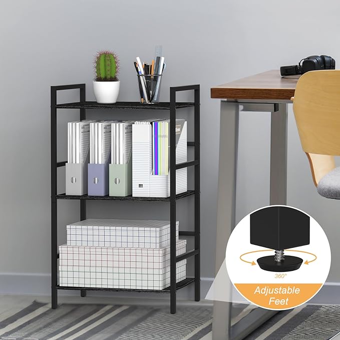 CADUKE Industrial Bookcase 3 Tier Book Shelf Organizer for Office Small Bookshelf with Storage for Bedroom Black Book Display Shelf Wood for Living Room Study Room - LeafyLoom
