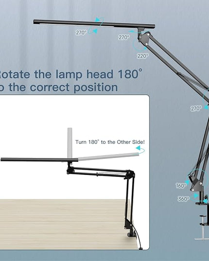 LED Desk Lamp, Desk Light for Home Office, Architect Light, Eye-Caring Optical Lens,Table Lamp, 5 Color Modes & Brightness, Clamp Lamp with Memory Function for Drafting Reading Study, Black - LeafyLoom