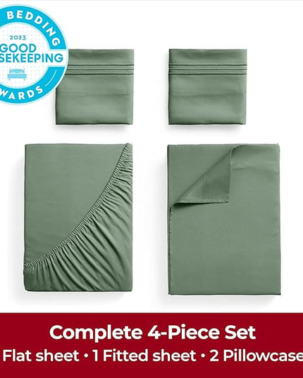 Mellanni Extra Deep Full Sheets - 4 PC Iconic Collection Bedding Sheets & Pillowcases - Hotel Luxury, Ultra Soft, Cooling Bed Sheets - Extra Deep Pocket up to 21 inch (Full, Sage) - LeafyLoom