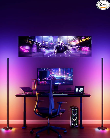 2PCS Corner Floor Lamp with Illuminated Base, RGB LED Corner Lamp with Remote Control, Dimmable Modern Floor Lamp with Music Sync, Color Changing Standing Floor Lamp for Living Room Game Room - LeafyLoom