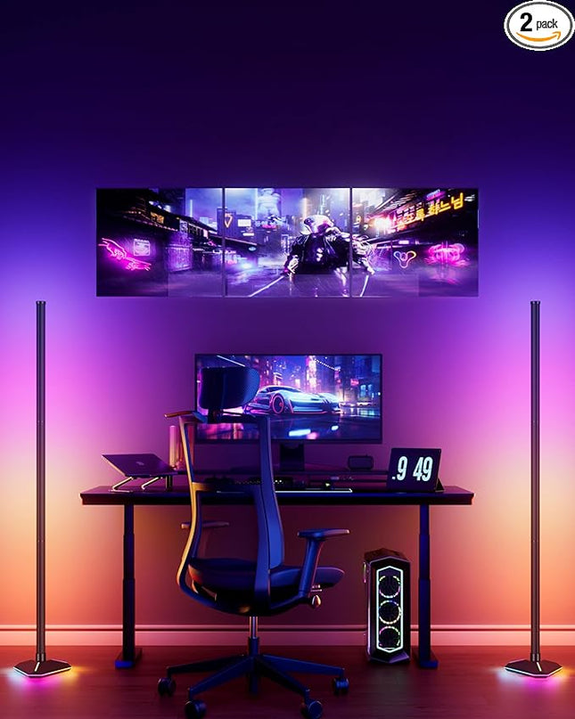 2PCS Corner Floor Lamp with Illuminated Base, RGB LED Corner Lamp with Remote Control, Dimmable Modern Floor Lamp with Music Sync, Color Changing Standing Floor Lamp for Living Room Game Room - LeafyLoom