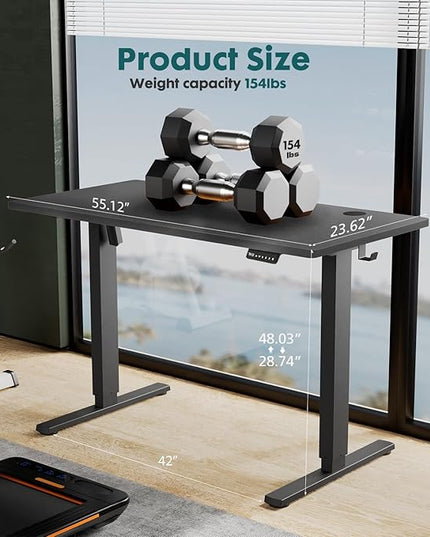 SMUG Standing Desk, Adjustable Height Electric Sit Stand Up Down Computer Table, 55x24 Inch Ergonomic Rising Desks for Work Office Home, Modern Gaming Desktop Workstation, Black - LeafyLoom
