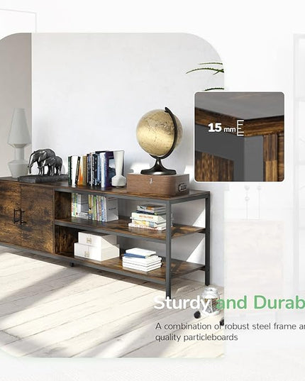 Novilla Retro Farmhouse TV Stand for TVs up to 65 Inches, Living Room Entertainment Center for Flat/Curved Screen, 58 Inches, Brown - LeafyLoom