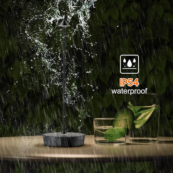 Cordless Rechargeable Table Lamp, 6000mAh Outdoor Waterproof Battery Operated Table Light LED Touch Dimmable Desk Lamps for Patio Dining Restaurant Home Living Room Black - LeafyLoom