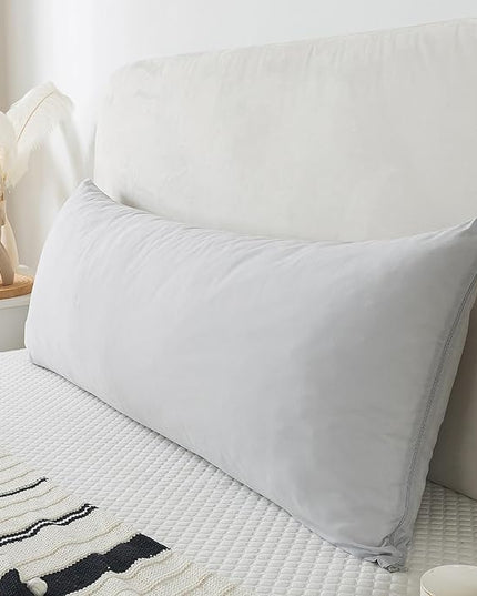 WhatsBedding Memory Foam Body Pillow with Breathable Zippered Cotton Cover, Full Body Pillow for Adults, Long Pillow for Sleeping, Firm Body Pillow Breathable Fluffy Supportive, 20x54in, Light Gray - LeafyLoom