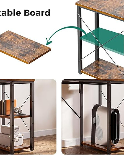 AODK 40 Inch Computer Desk with Adjustable Monitor Stand, Work Writing Desk with Shelves, PC Desk Workstation, Vintage Home Office Desk - LeafyLoom