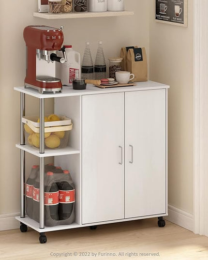 Furinno Helena Utility Kitchen Island and Storage Cart on Wheels, 3-Tier, Stainless Steel Tubes, White Oak/Chrome - LeafyLoom