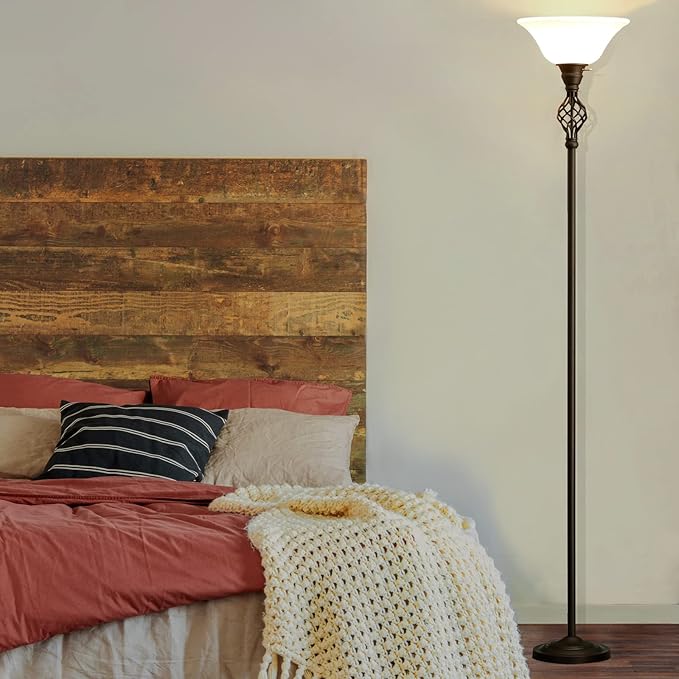 Floor Lamp for Living Room, 72" Modern Bedroom Standing Lamp with 8W LED Bulb, 3000K Eye Protection Torchiere Floor Lamp for Bedroom, Office, Living Room(Red Brown) - LeafyLoom