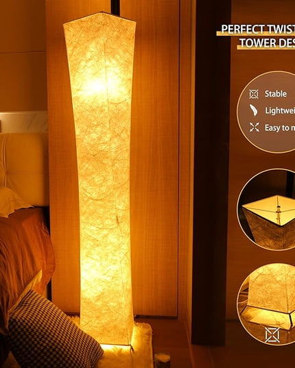 LEONC 52" Inch LED Floor Lamp with Fabric Shade & 2 Bulbs for Bedroom Living Room Warm Atmosphere (Slim Size: 7.8 x 7.8 x 52-Inch) - LeafyLoom