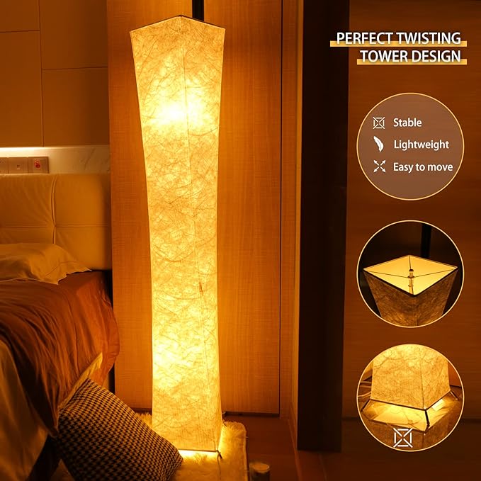 LEONC 61" Soft Light Floor Lamp for Game Room and TV, RGB Color Changing LED, Tyvek Fabric Shade, Smart App Control, Compatible with Alexa & Google Home, Music Sync and Multi Scene Modes,Floor Lamp - LeafyLoom