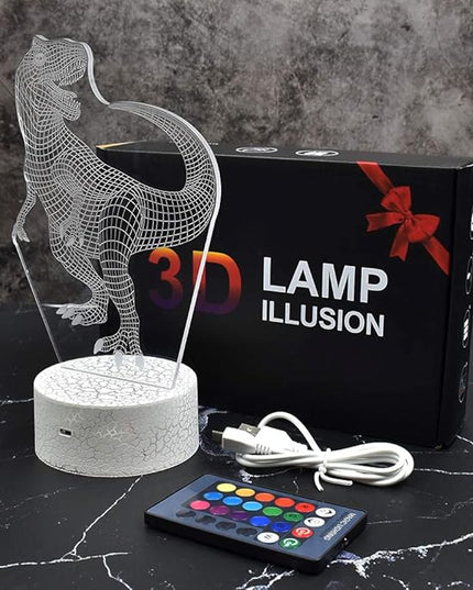 LETOUR Night Light for Kids Dinosaur 3D Night Light Porpoise Illusion Lamp with Remote Control 16 Color Changing Xmas Halloween Birthday Gift for Child Baby Boy (Remote - Ice Crack Base) - LeafyLoom
