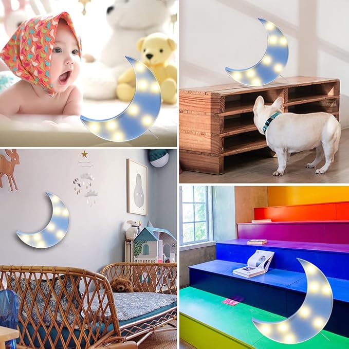 LED Moon Shaped Marquee Signs, Light Up Moon Night Lights Battery Operated Crescent Moon Lamp for Bedroom, Christmas, Birthday Party Decor-Moon(Blue) - LeafyLoom