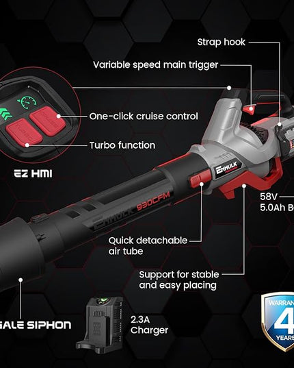 58V 930CFM Cordless Leaf Blower with 5.0AH Battery & Charger (LBL1493J) - LeafyLoom