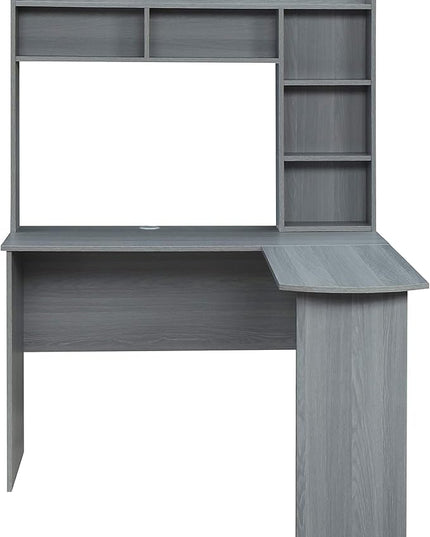 Techni Mobili Modern Hutch L-Shaped Computer Desk, Grey - LeafyLoom