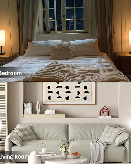 Bedside Table Lamps Set of 2 - 3 Color Temperatures Pull Chain Lamp with AC Outlet Charging Port, Two Round Night Stand Lamps for Bedroom Guest Room Office, Small Bed Side Light with E26 LED Bulbs - LeafyLoom
