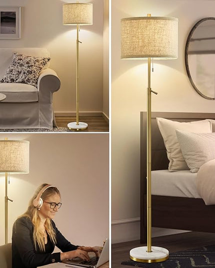 Marble Floor Lamp, Adjustable Height Standing Lamp with Marble Base Tall Lamp with Pull Chain Switch Floor Lamps for Living Room, Bedroom & Office Bulbs Not Included(Gold) - LeafyLoom